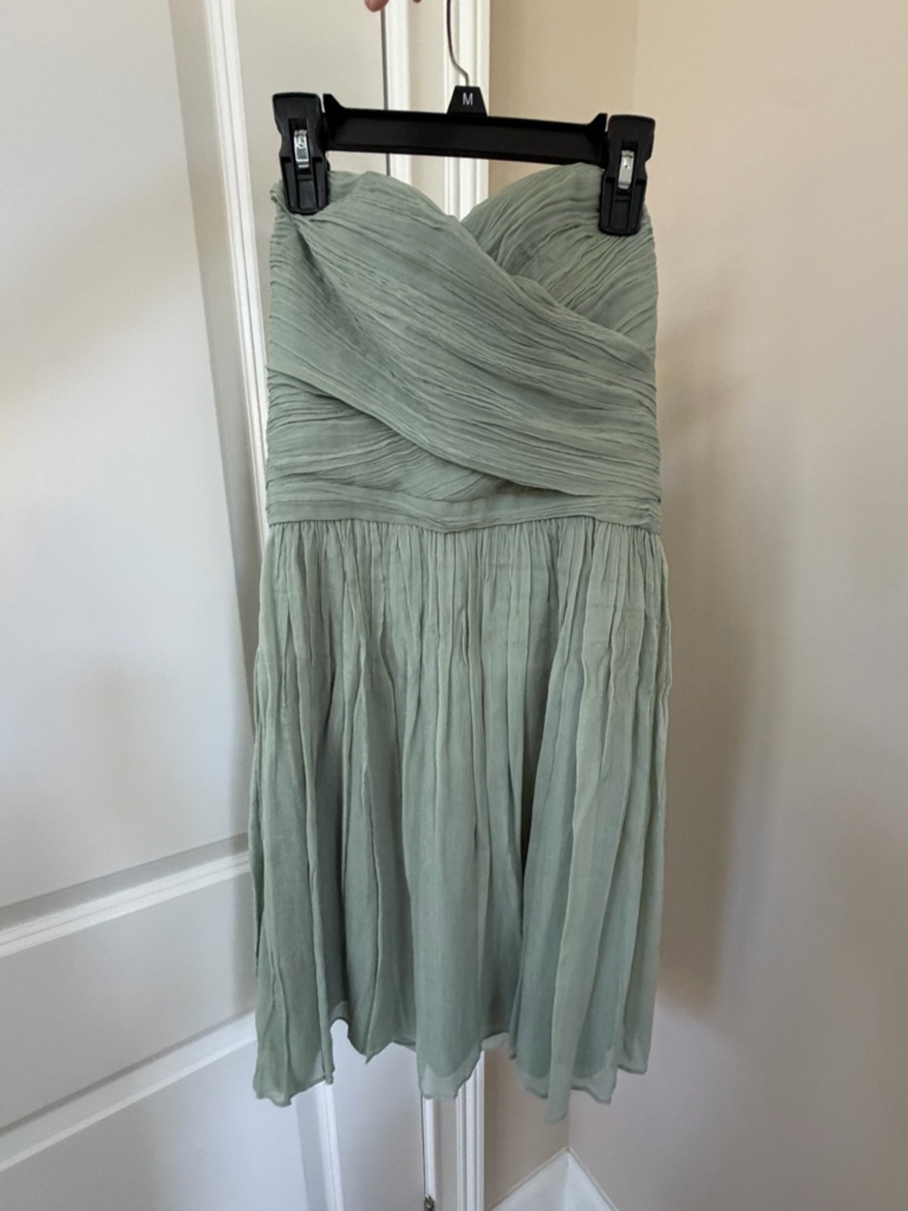 J. Crew Strapless Pleated Chiffon Dress in Sage